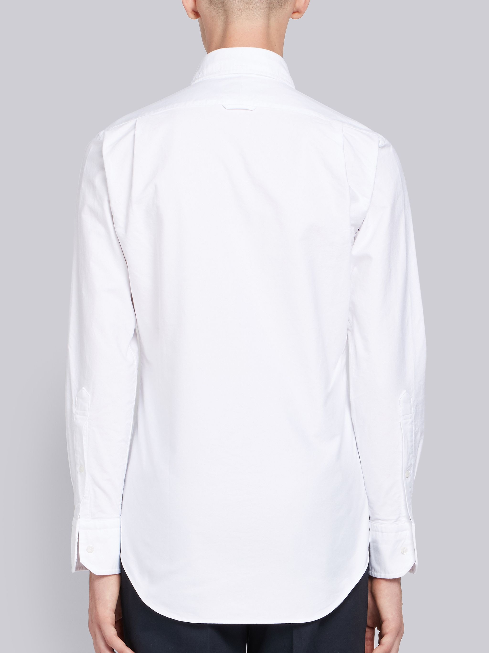 White Cotton Oxford Grosgrain Placket Shirt - 4