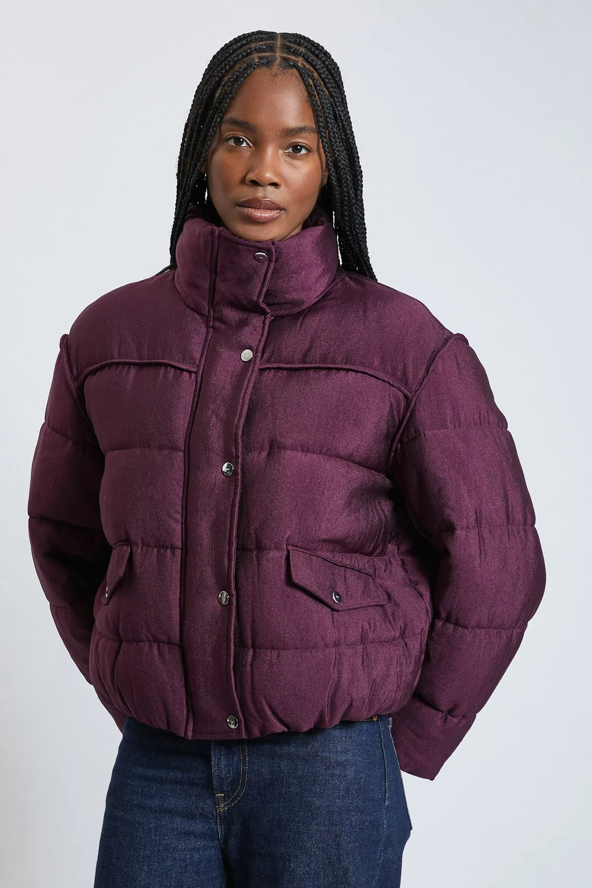 Padded and Rib Mix Short Coat - 1