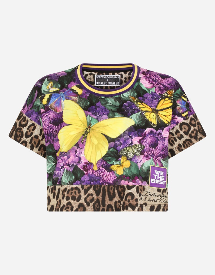 Cropped jersey T-shirt with butterfly print - 3