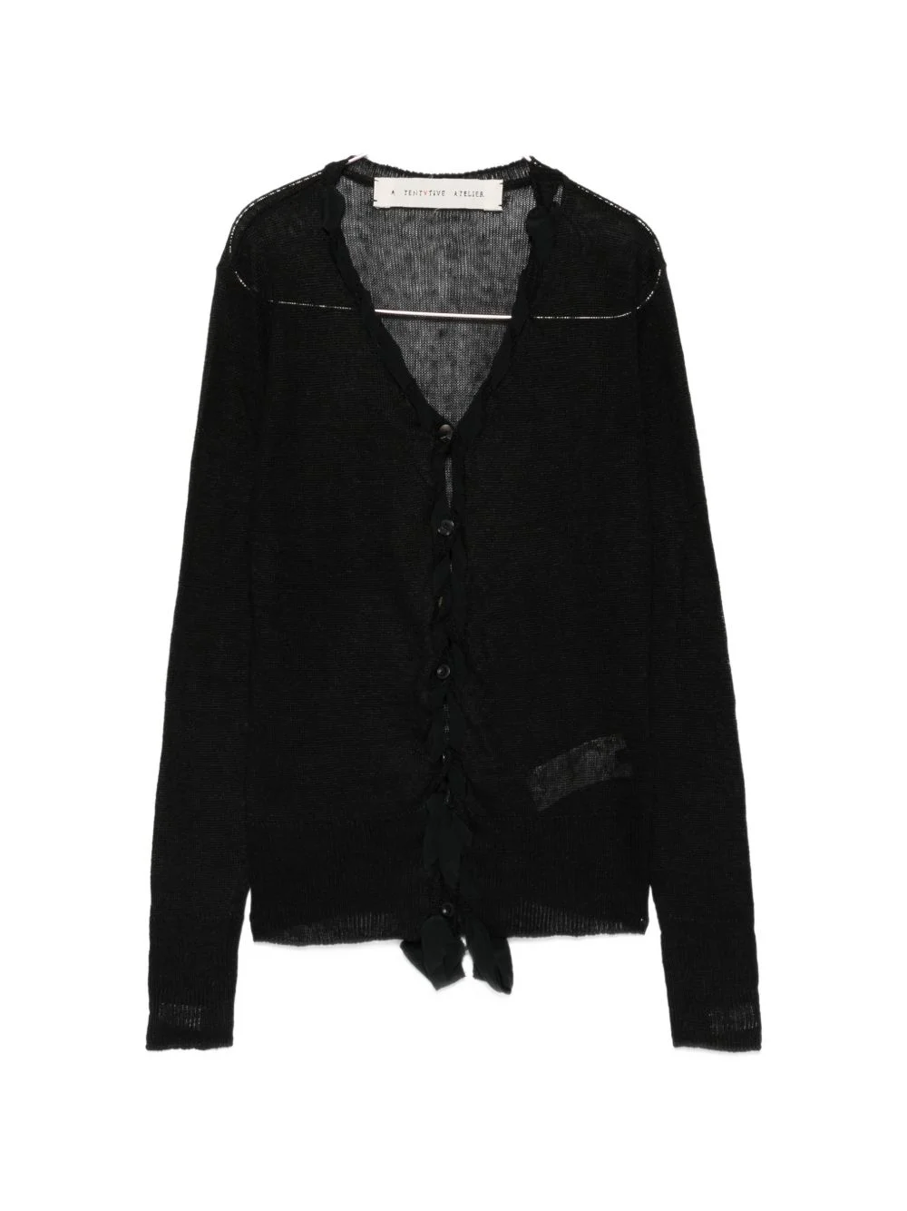 ruffle-trimmed sheer-knit cardigan - 1