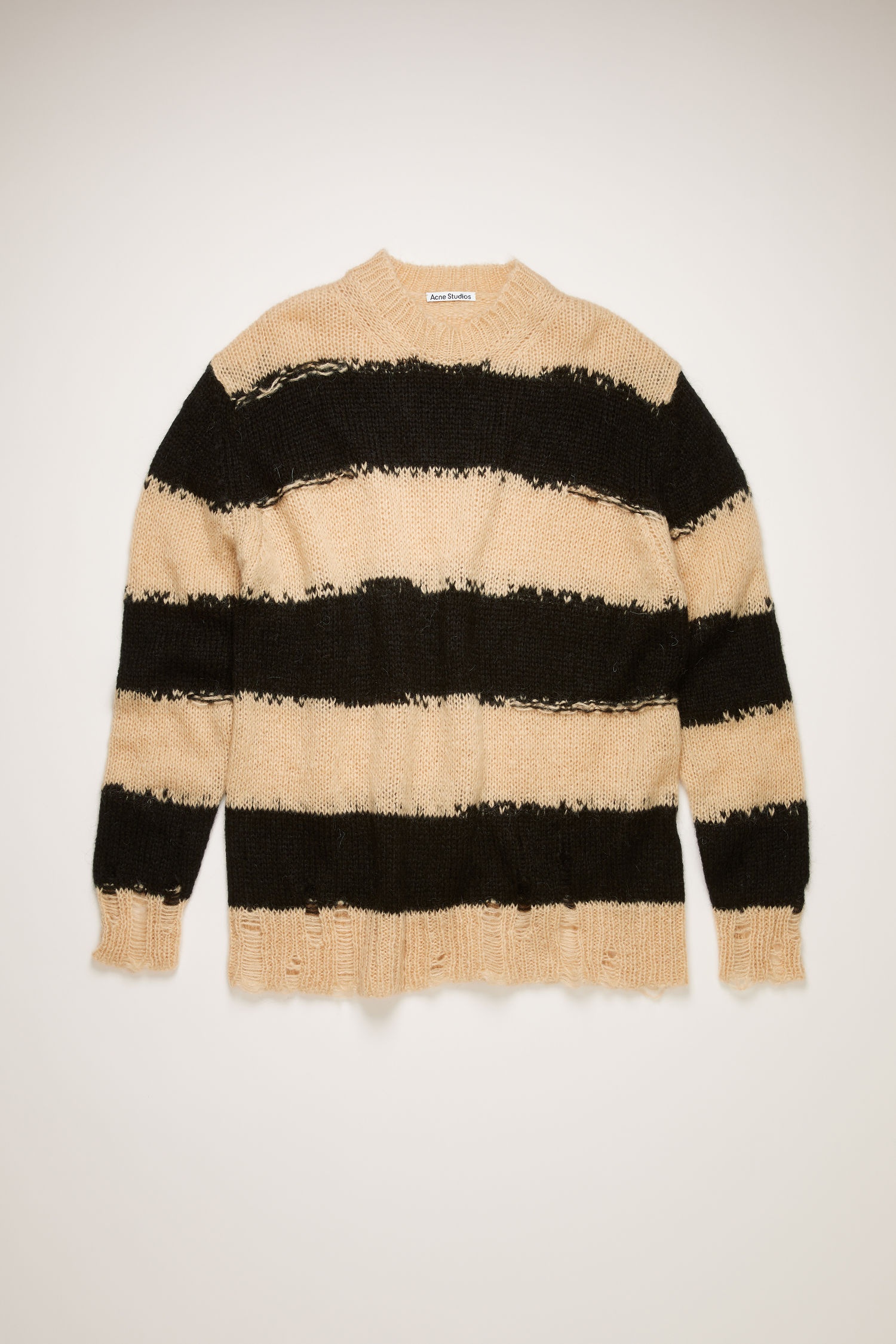 Distressed striped sweater black/warm beige - 1