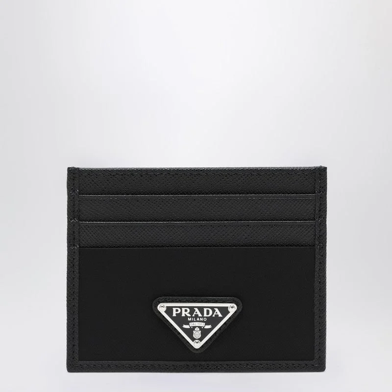 Prada Black Saffiano Card Case With Logo Triangle Men - 1