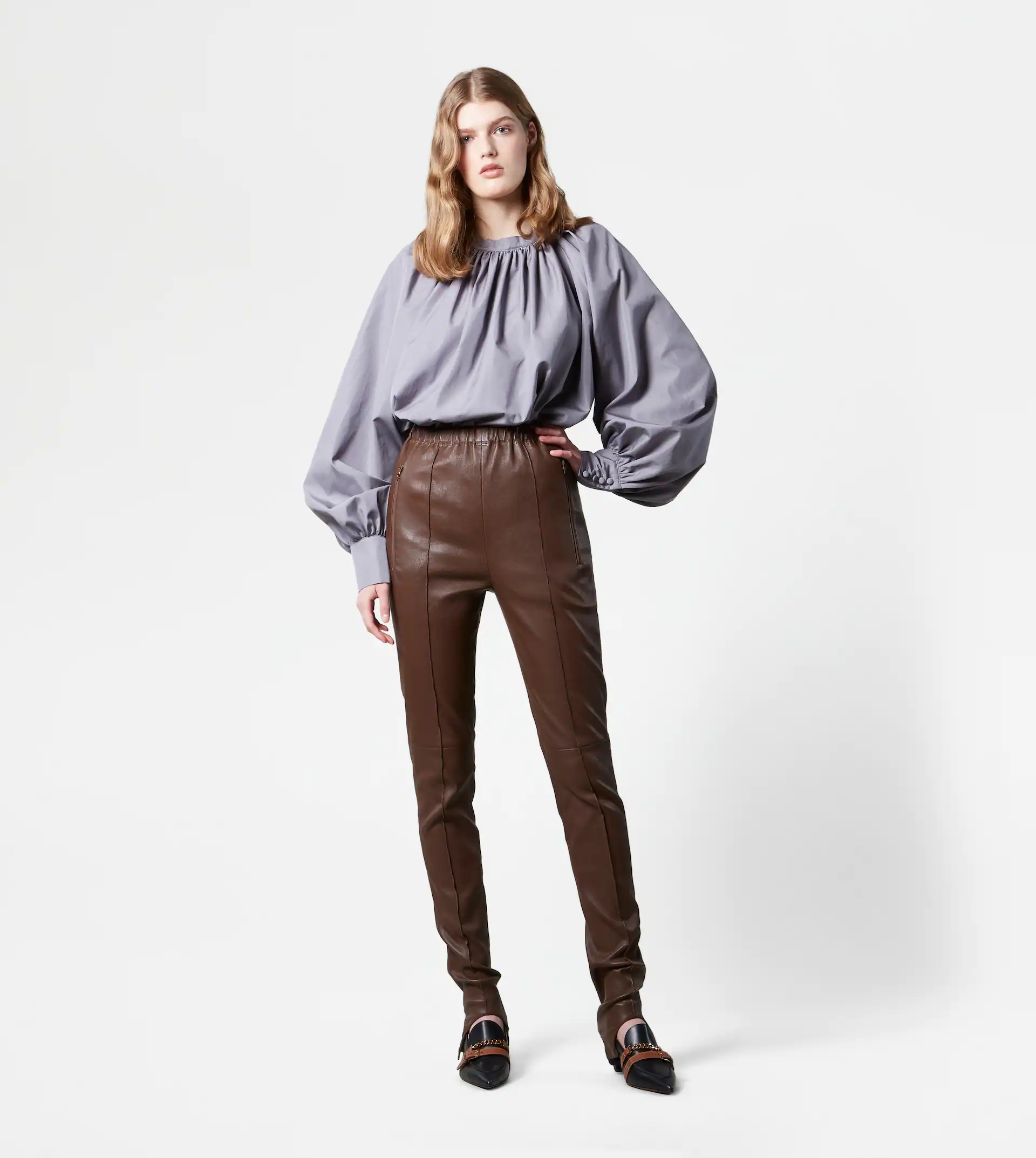 LEATHER TROUSERS - BROWN - 2