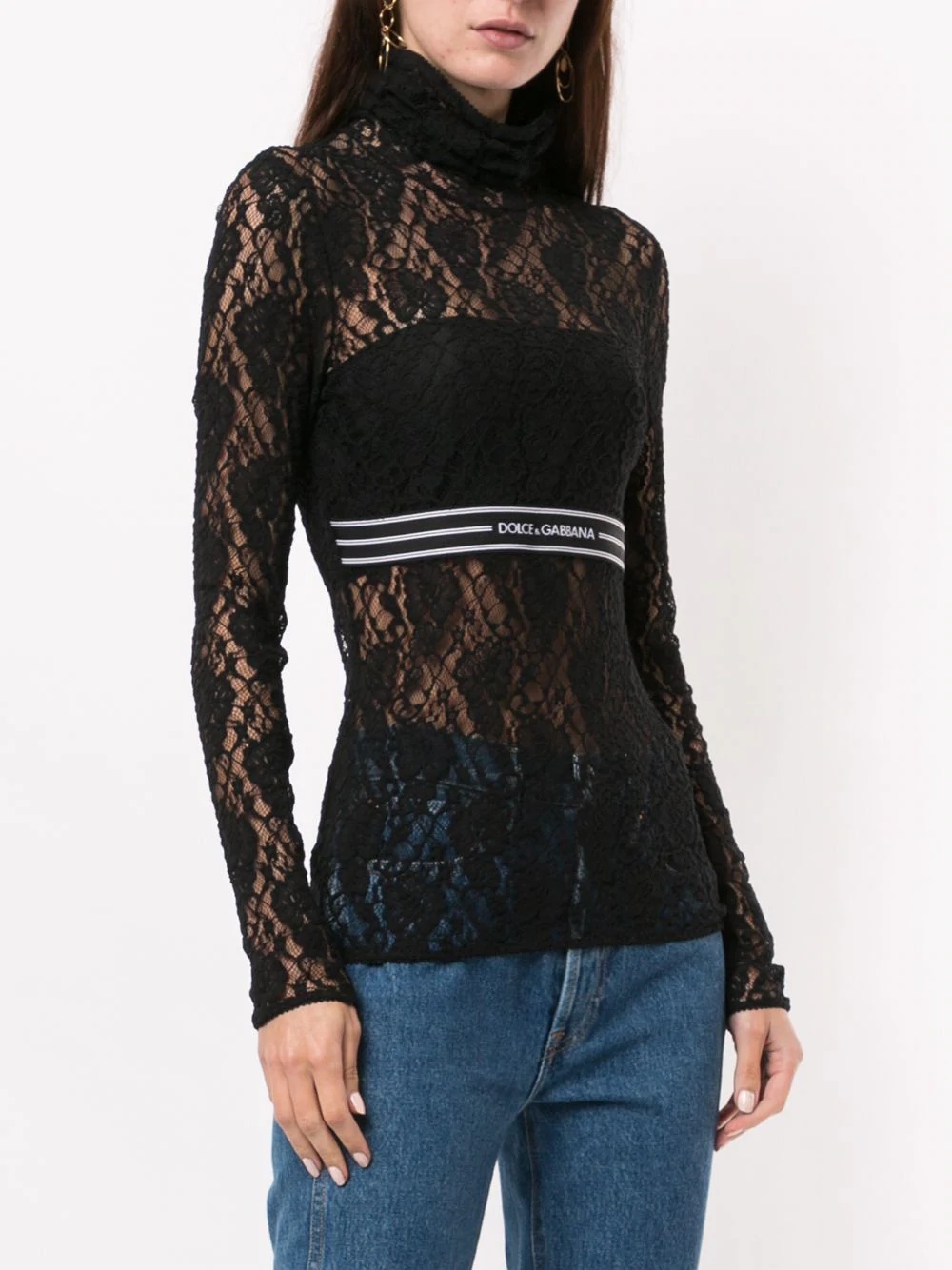 logo-stripe lace top - 3