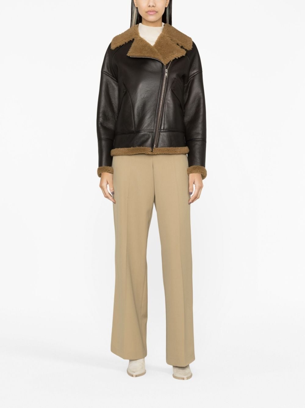 zip-up leather jacket - 3