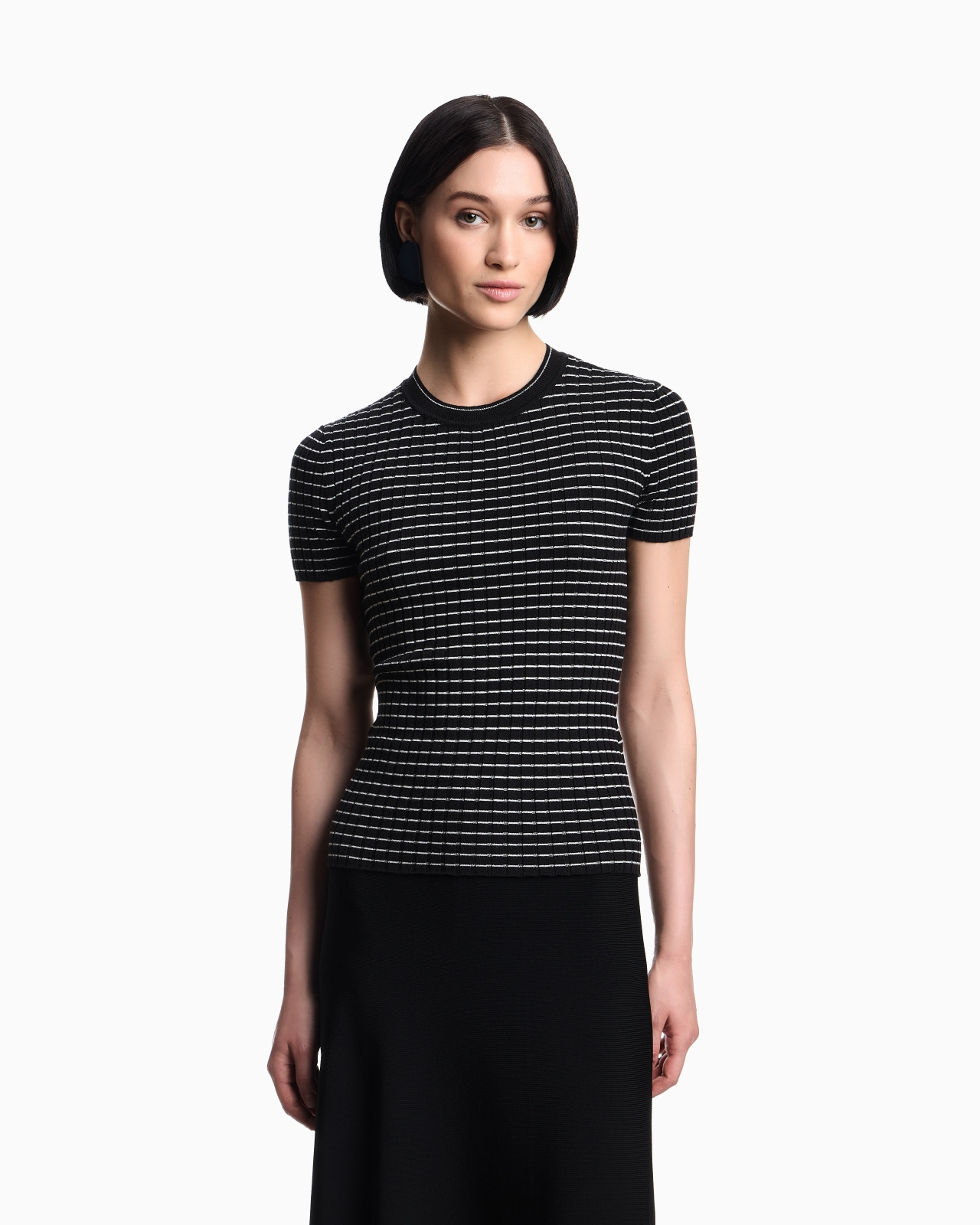 RIBBED T-SHIRT WITH STRIPED MOTIF - 4