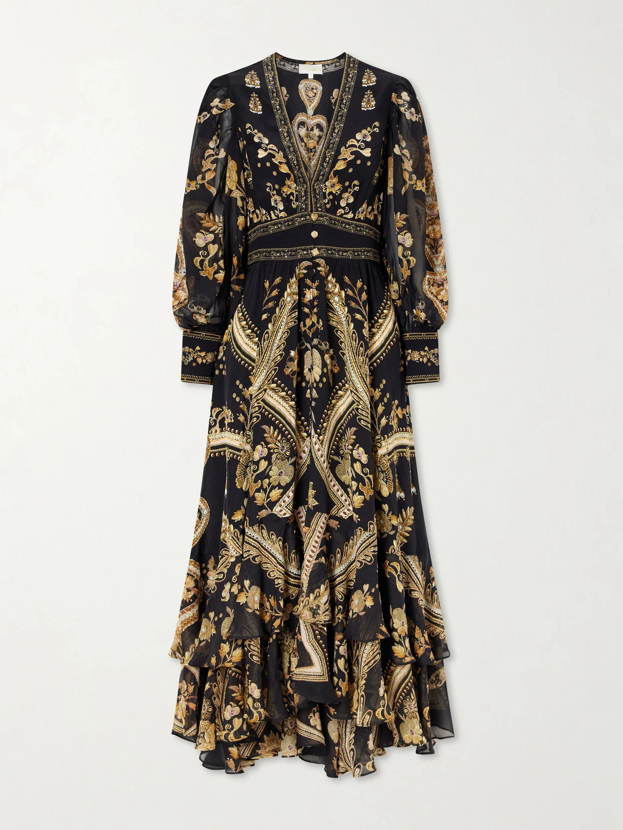 Embroidered Printed Silk-crepe Maxi Dress - 1