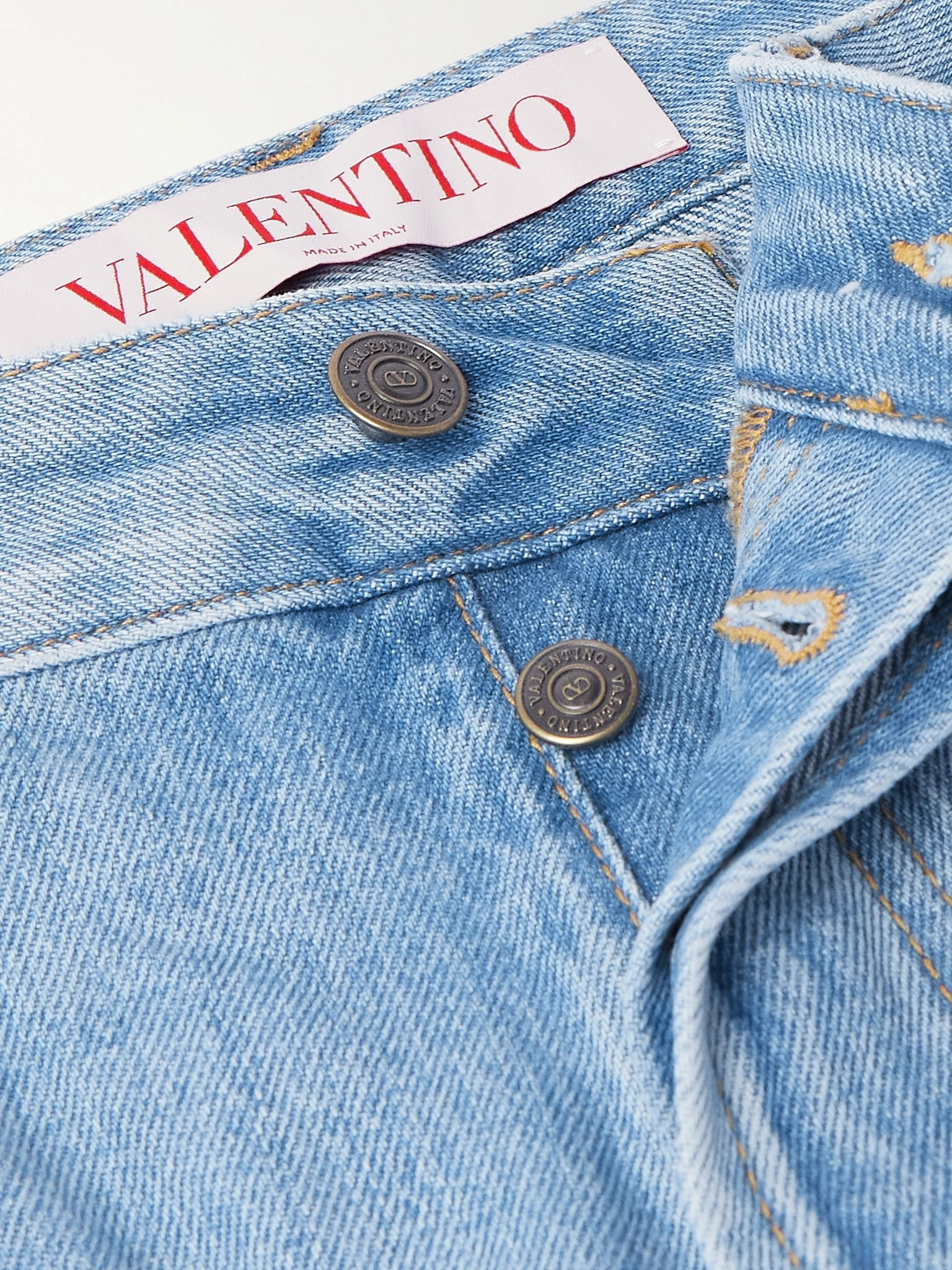 Straight-Leg Floral-Trimmed Jeans Blue - 6