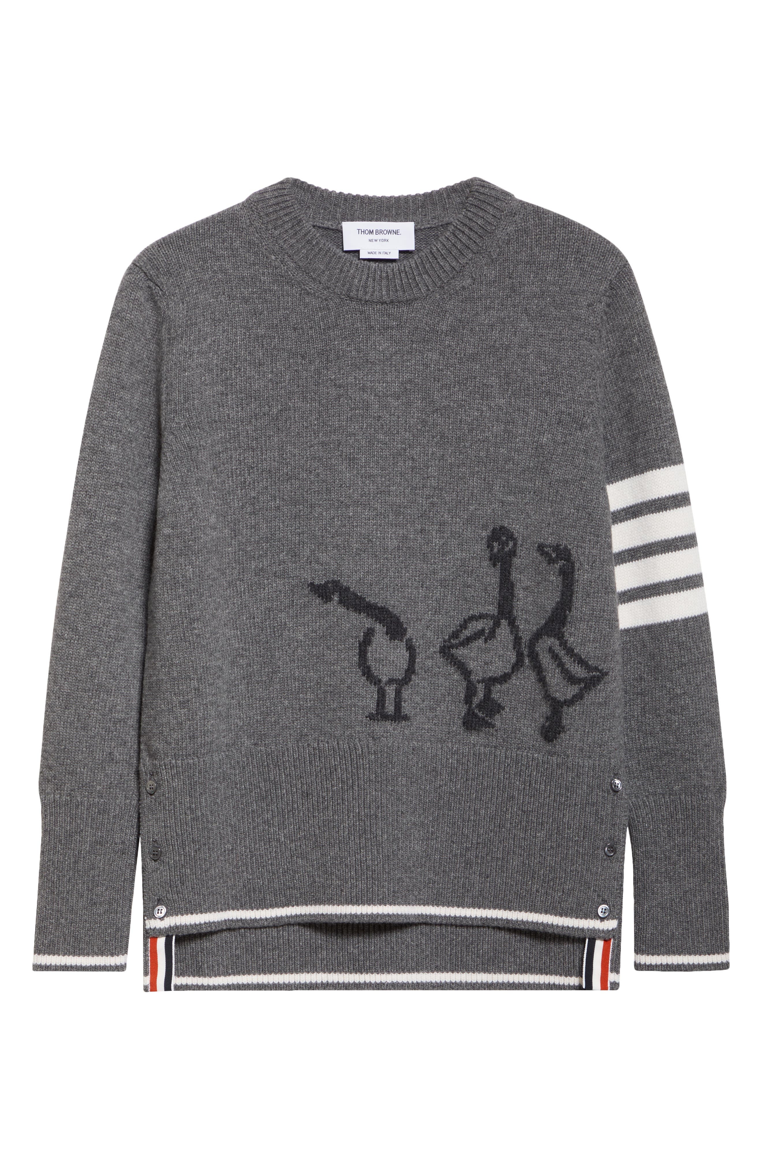 Thom Browne Geese Intarsia Boxy Virgin Wool Crewneck Sweater in Medium Grey at Nordstrom - 6