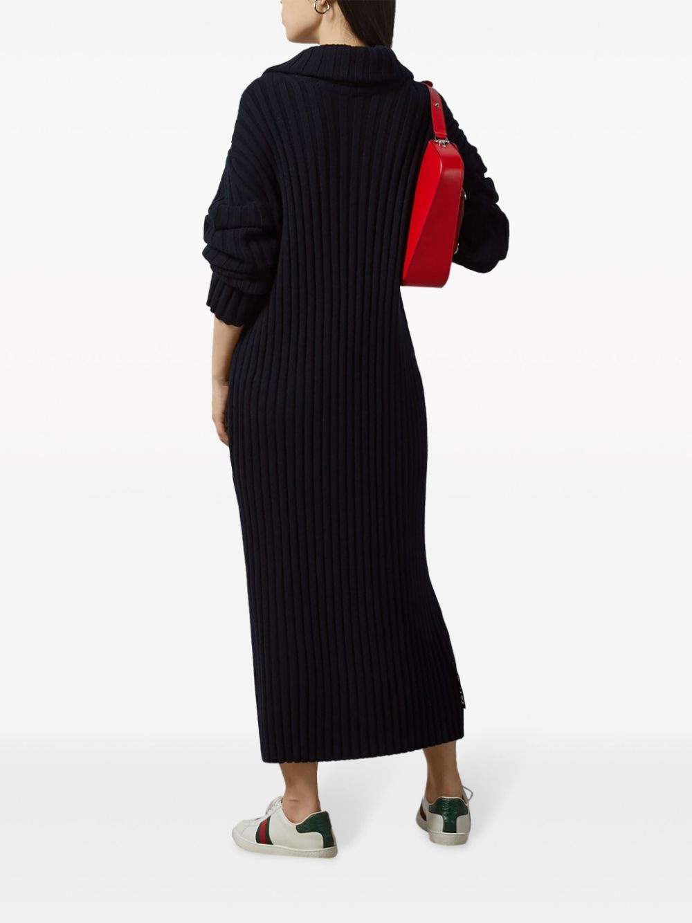 zip-up ribbed-knit dress - 3