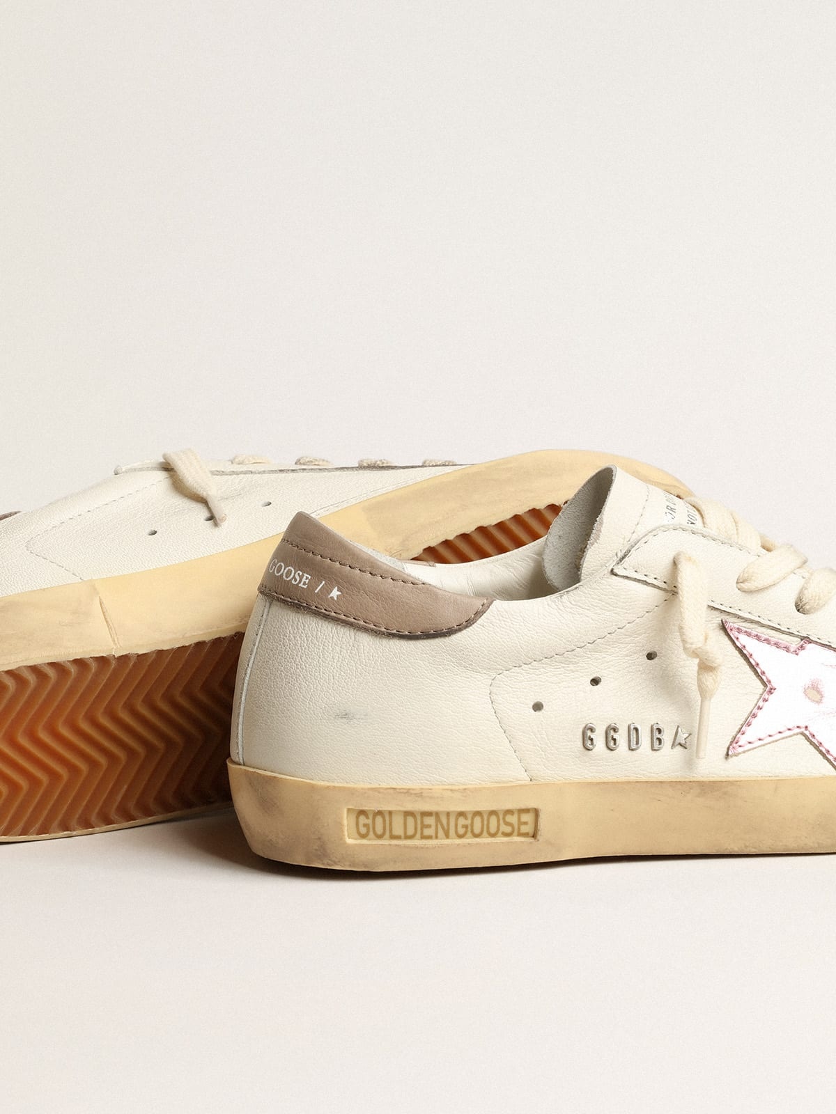 Super-Star in white nappa with pink metallic leather star - 4