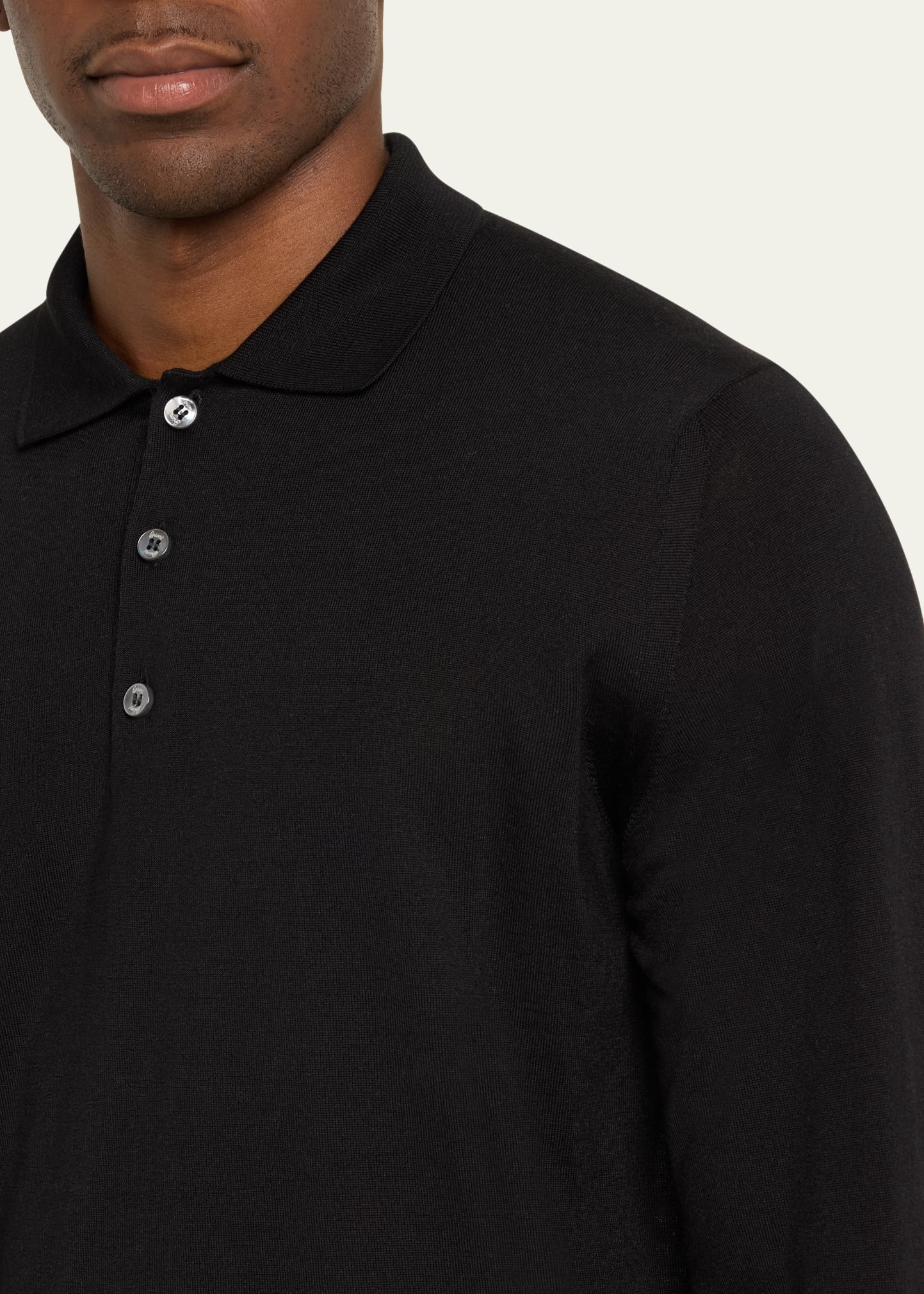 Men's Cashmere and Silk Long-Sleeve Polo Shirt - 5