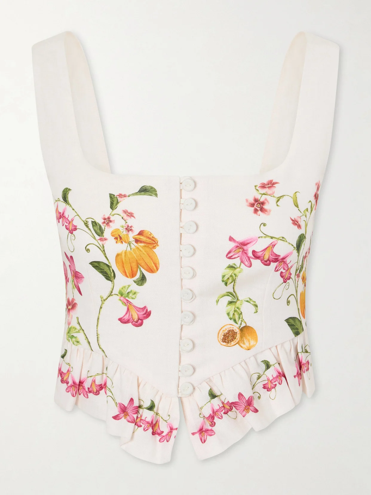 Eslabón Cropped Ruffled Floral-print Linen Top - 1