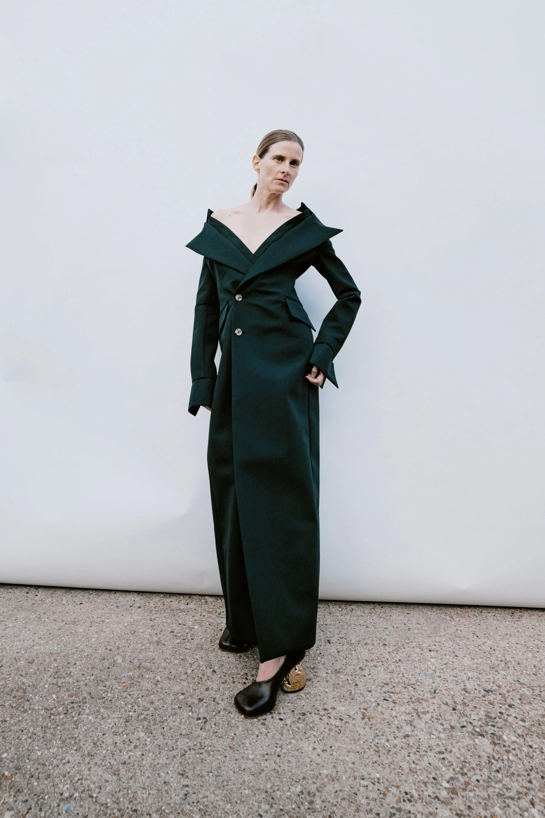 DOUBLE-BREASTED FITTED OFF-SHOULDER JACKET DRESS BLACK - 1