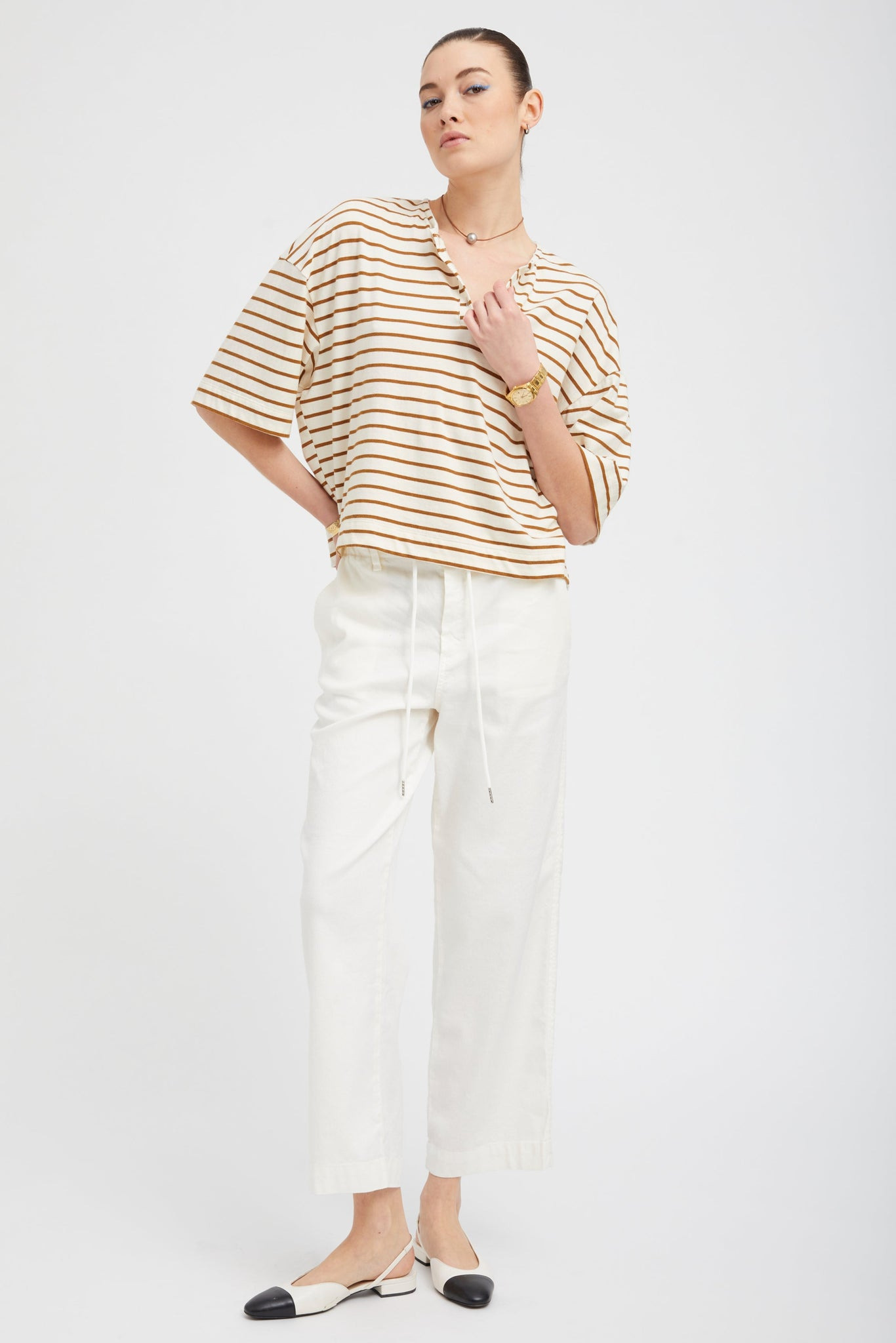 WHITE LINEN DRAWSTRING TROUSERS - 2