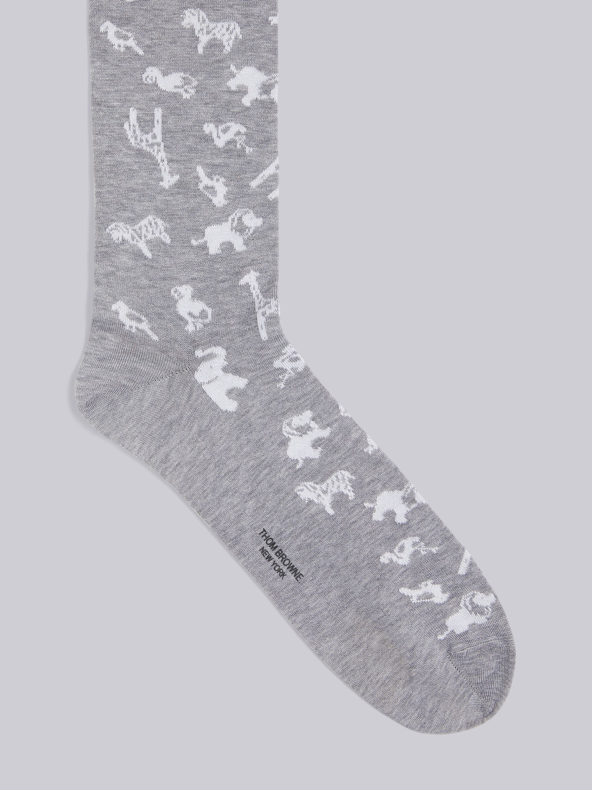 Light Grey Cotton Multi-icon Mid Calf Socks - 2