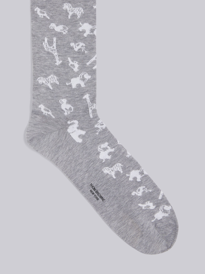 Thom Browne Light Grey Cotton Multi-icon Mid Calf Socks outlook