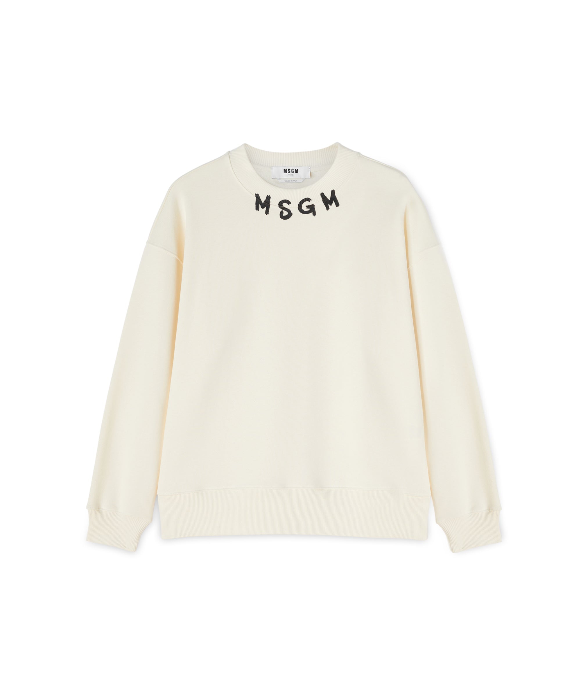 Cotton crewneck sweater wth MSGM brushstroke logo positioned at the neck - 1