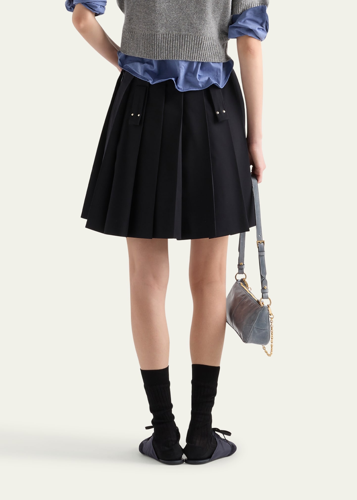 Pleated Metal Ring Mini Wool Skirt - 3