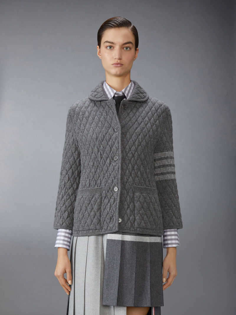 Thom Browne QUILTED KNIT JACQUARD MERINO WOOL 4-BAR WORK JACKET outlook