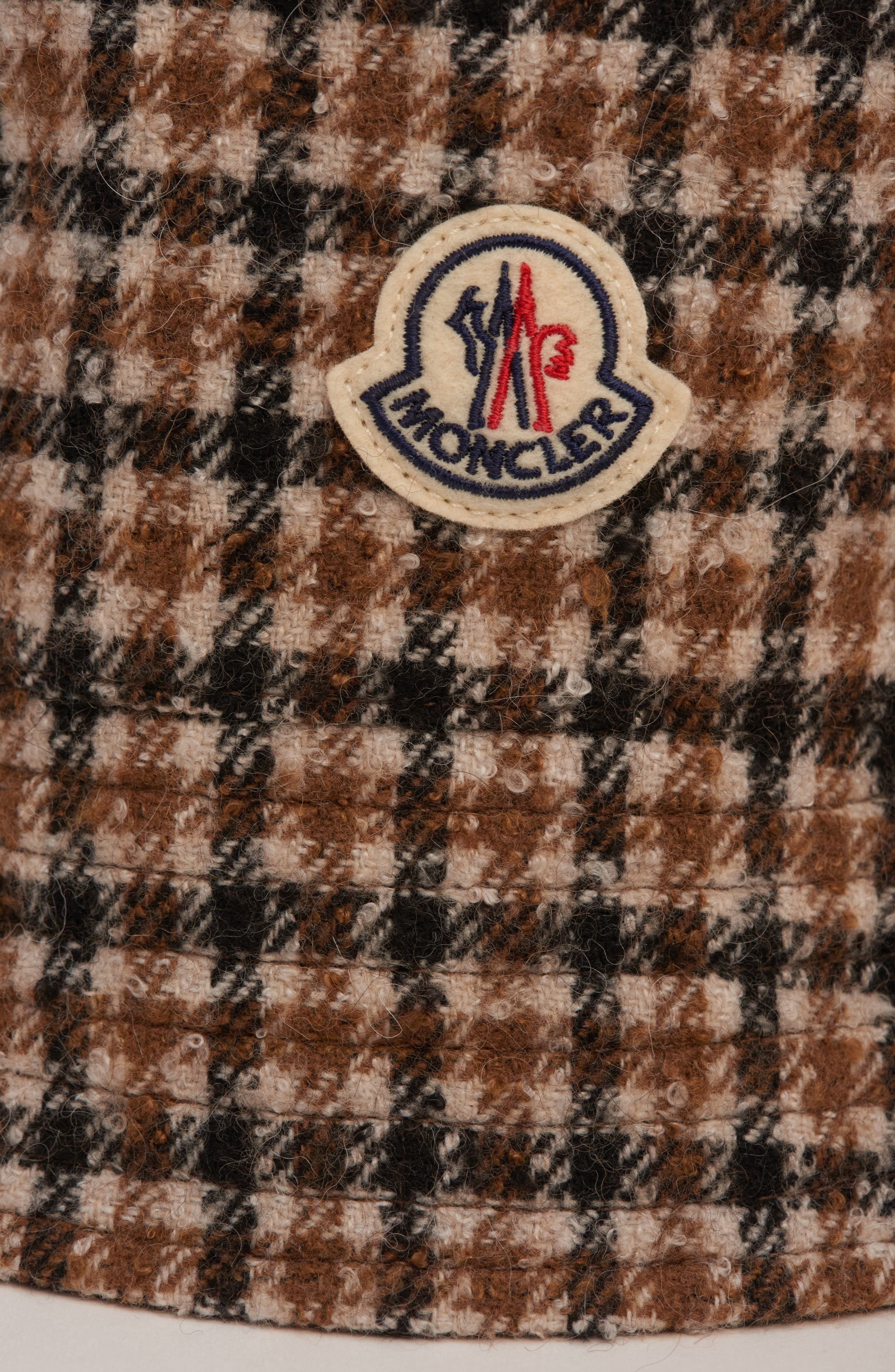 Moncler Reversible Check Logo Patch Bucket Hat in Brown/Beige Check at Nordstrom - 3