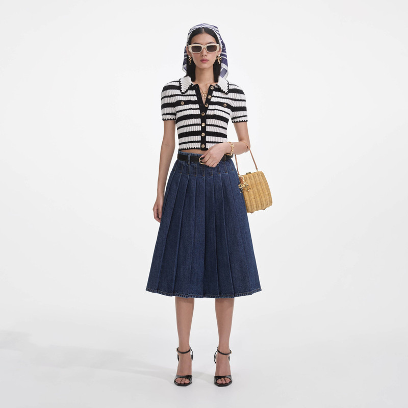 Cream And Black Striped Crochet Top 1