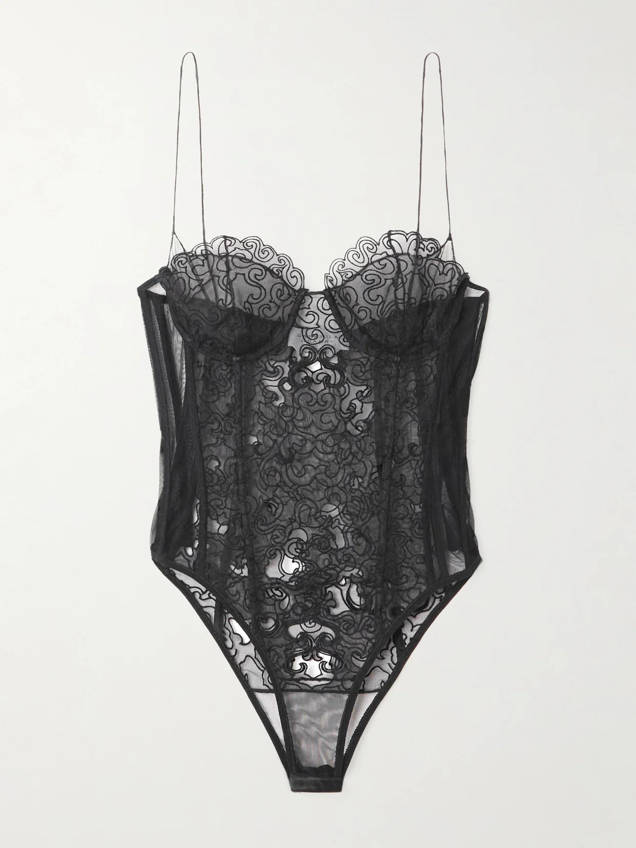 Bellarose Mesh-trimmed Silk-lace Bodysuit - 1