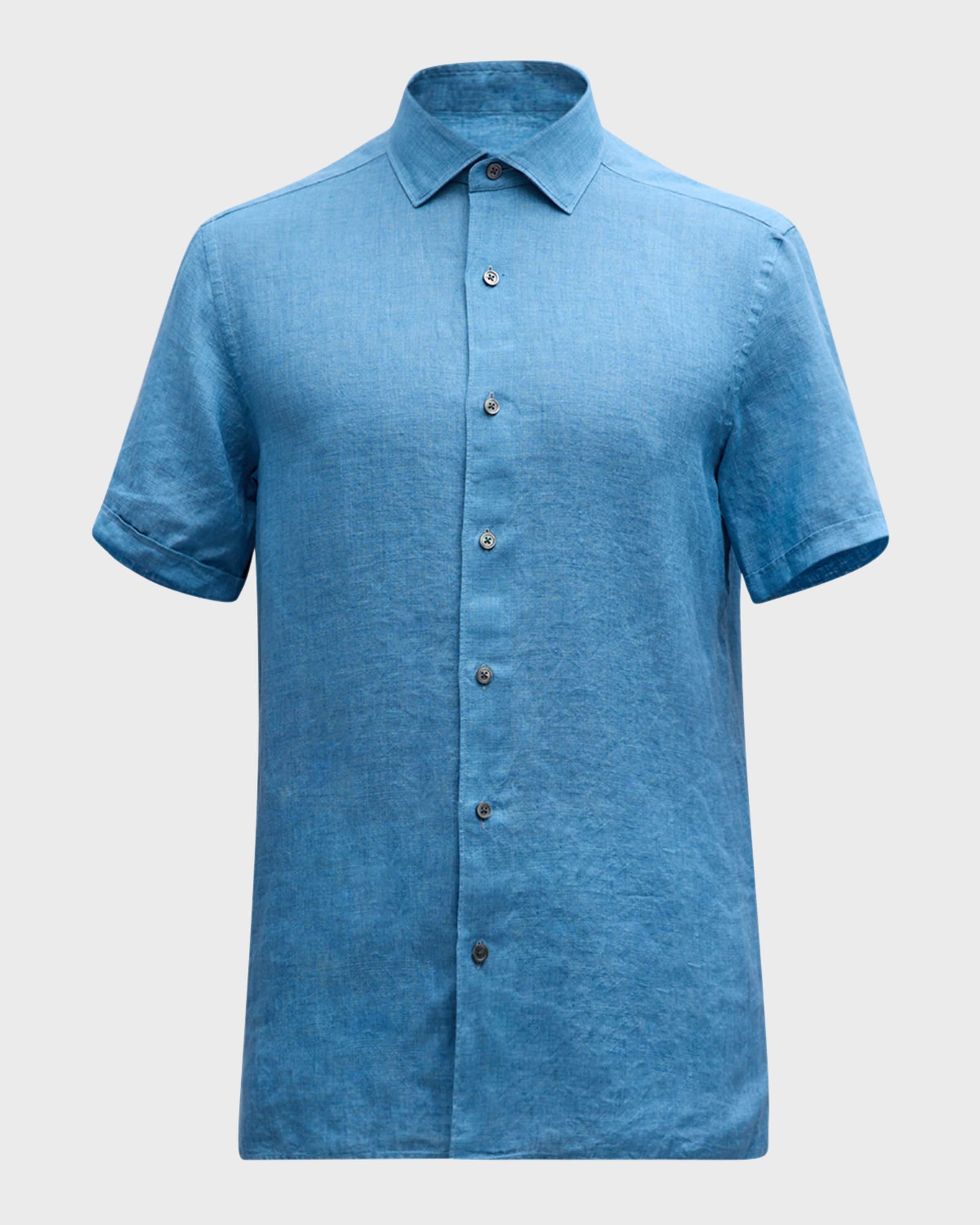 Men's Linen Chambray Short-Sleeve Shirt - 1