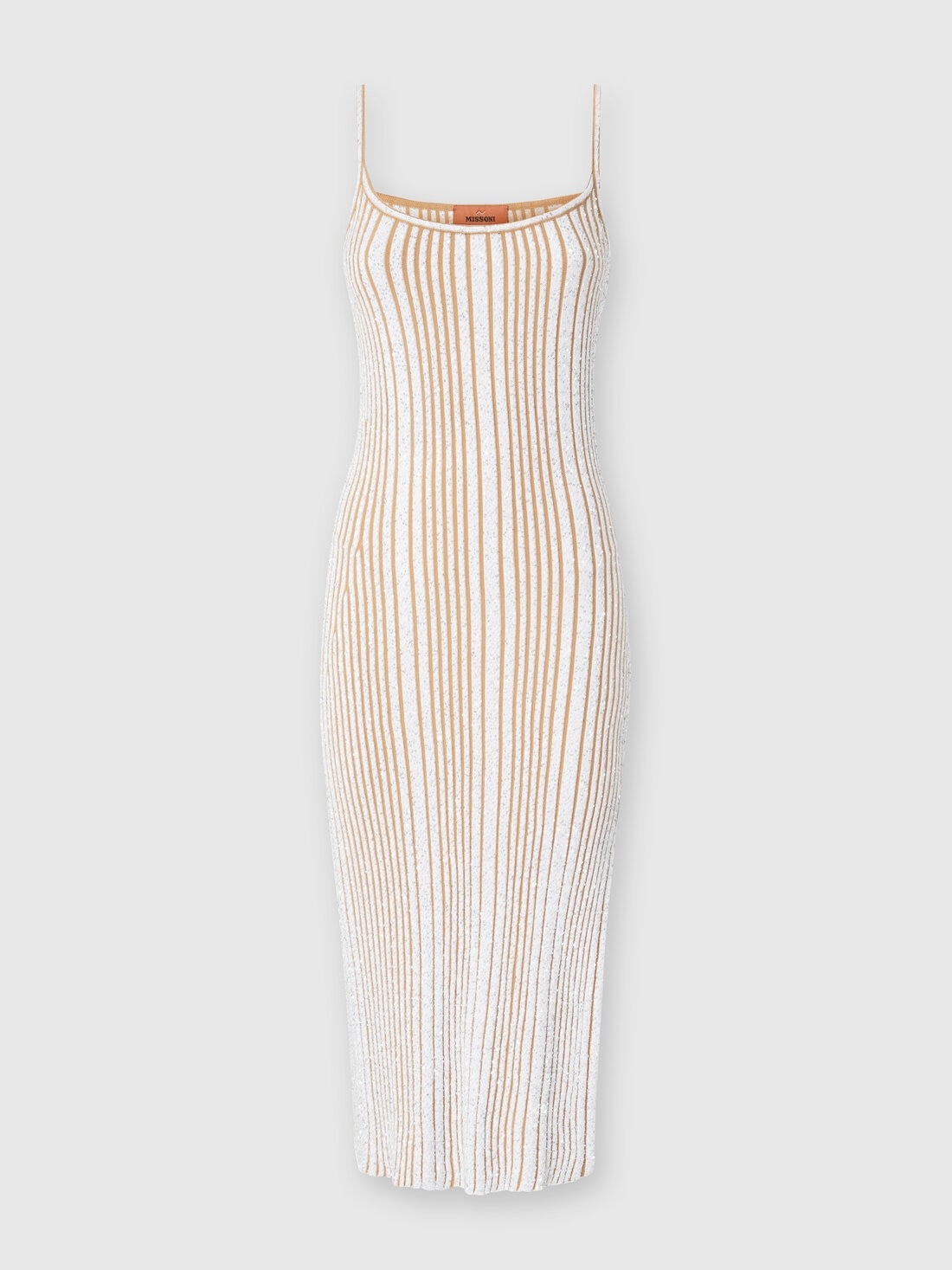 Sleeveless ribbed midi dress with sequins and slit - 1
