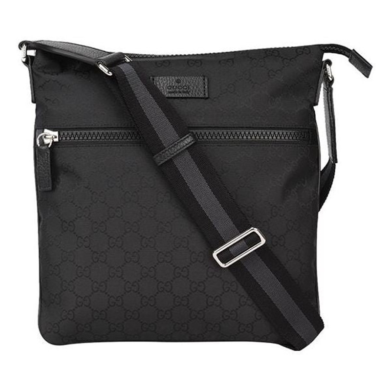 Men's Gucci Logo Leather Logo Stripe Webbing Shoulder Strap Nylon Shoulder Messenger Bag Black 44918 1