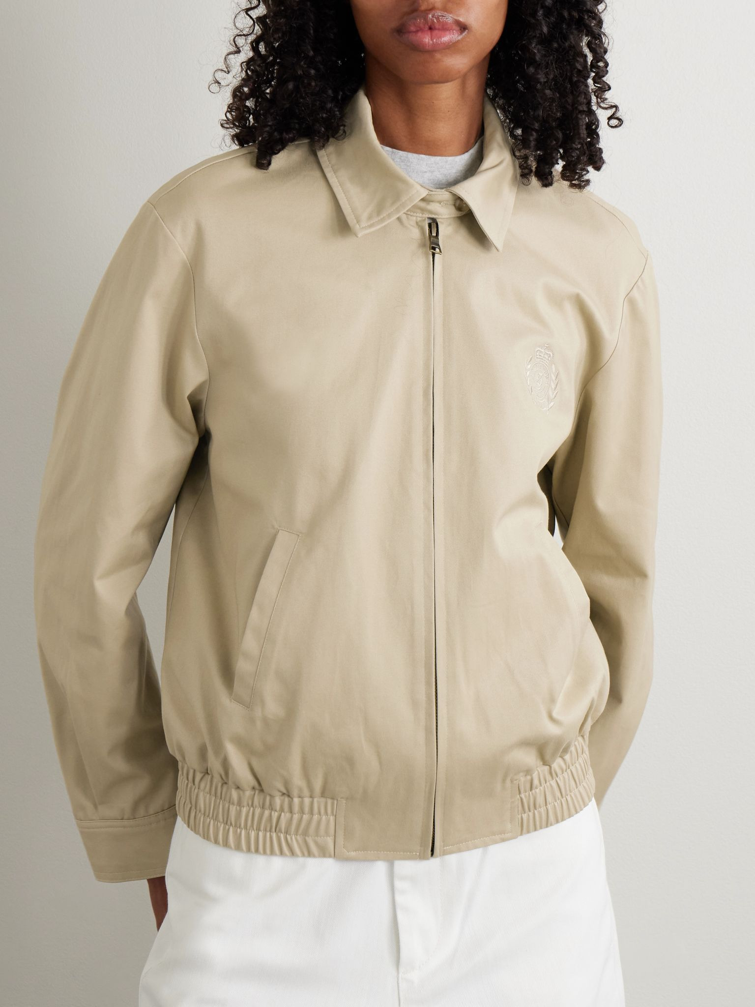 Prep H&W Crest embroidered cotton-twill jacket Cream - 3
