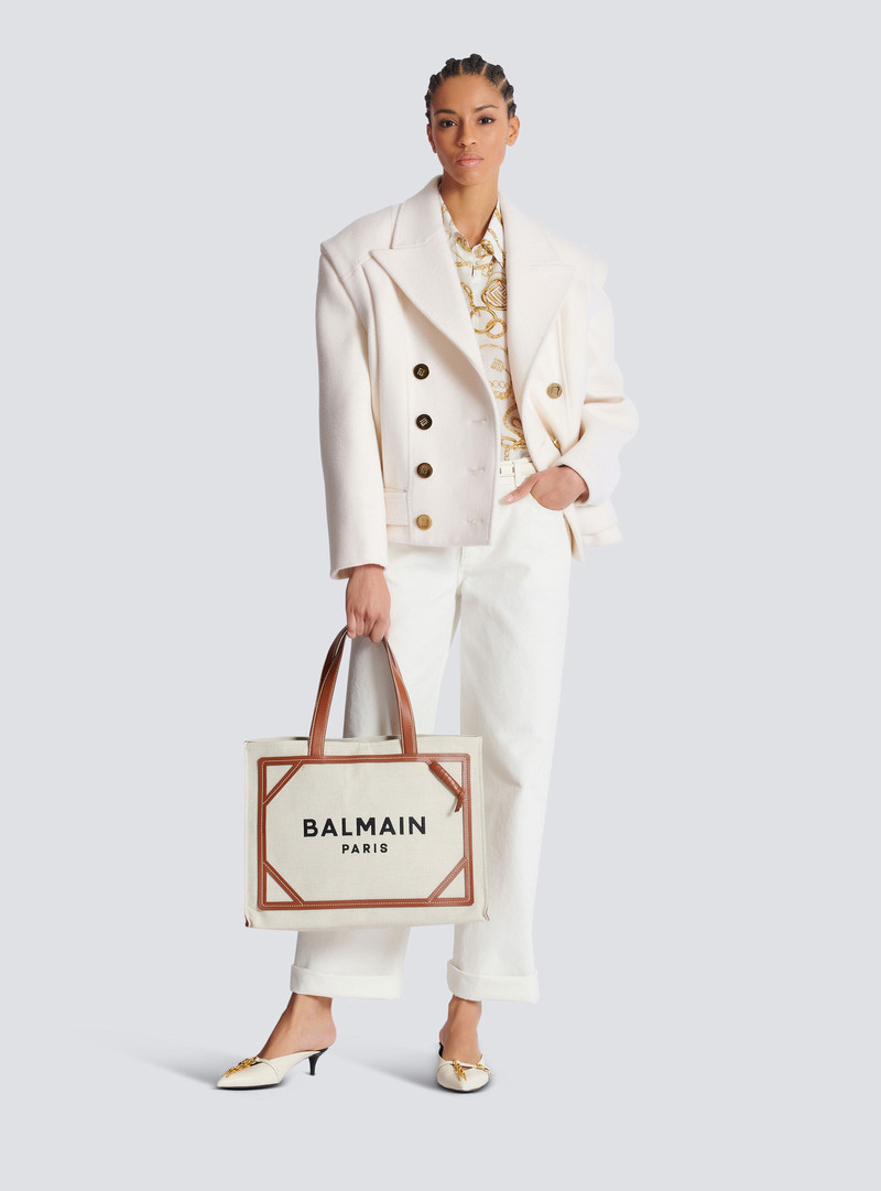 Balmain B-Army 42 canvas tote bag with leather details outlook