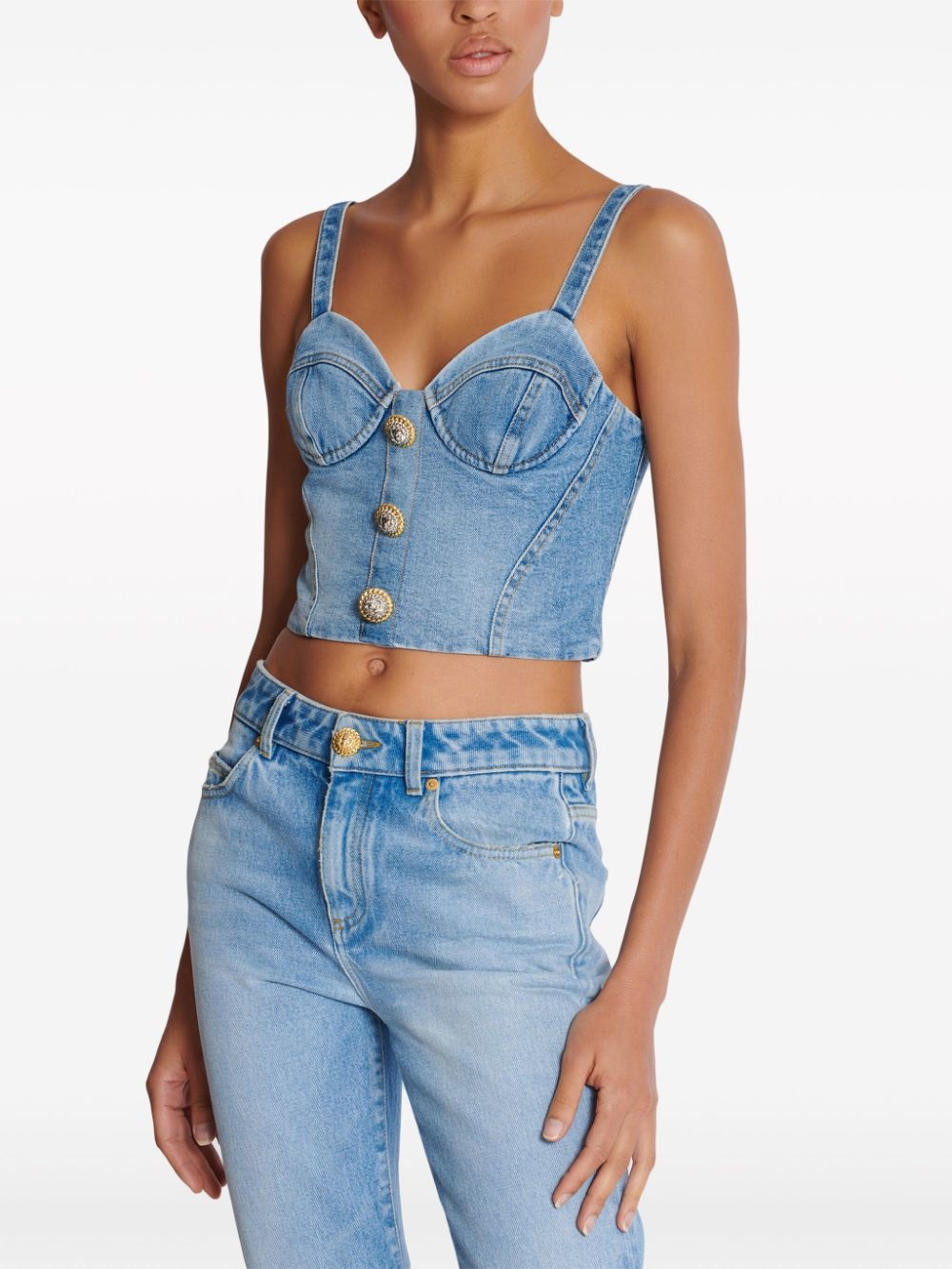 buttonned denim crop top - 6