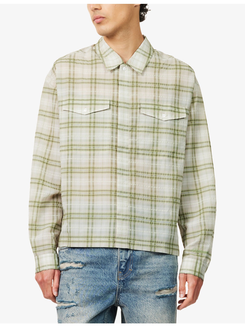 Sheer Flannel Check-Print Woven Shirt - 3