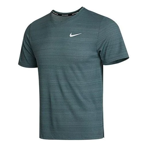 Nike M Nk Df Miler Top Ss Running Training Sports Short Sleeve Gray Green Graygreen CU5993-387 - 1
