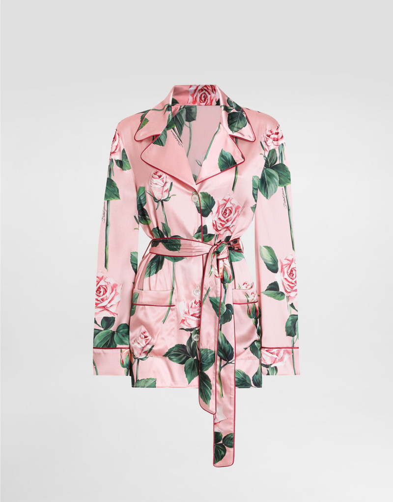Rose-print satin pajama shirt - 1