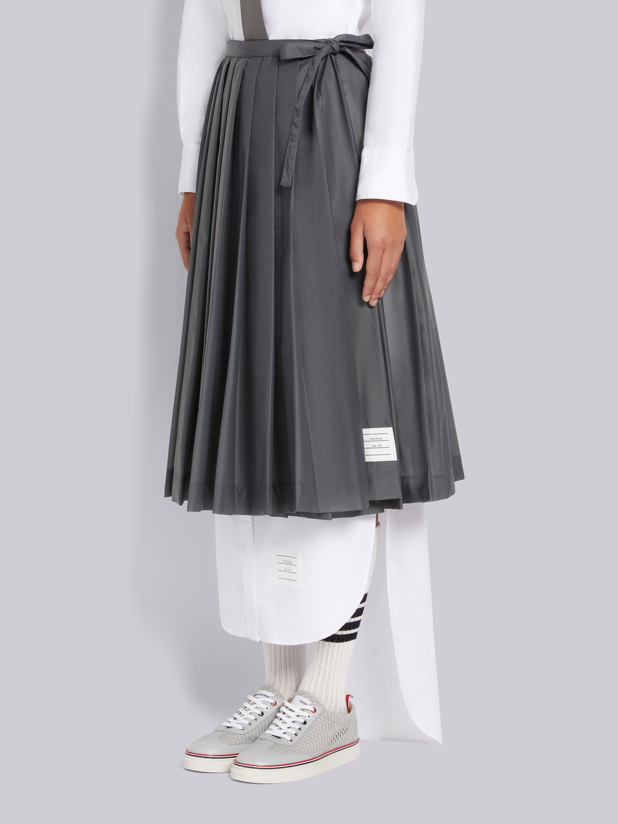 Silver Sheer Nylon Ripstop Below The Knee Pleated Wrap Skirt - 2