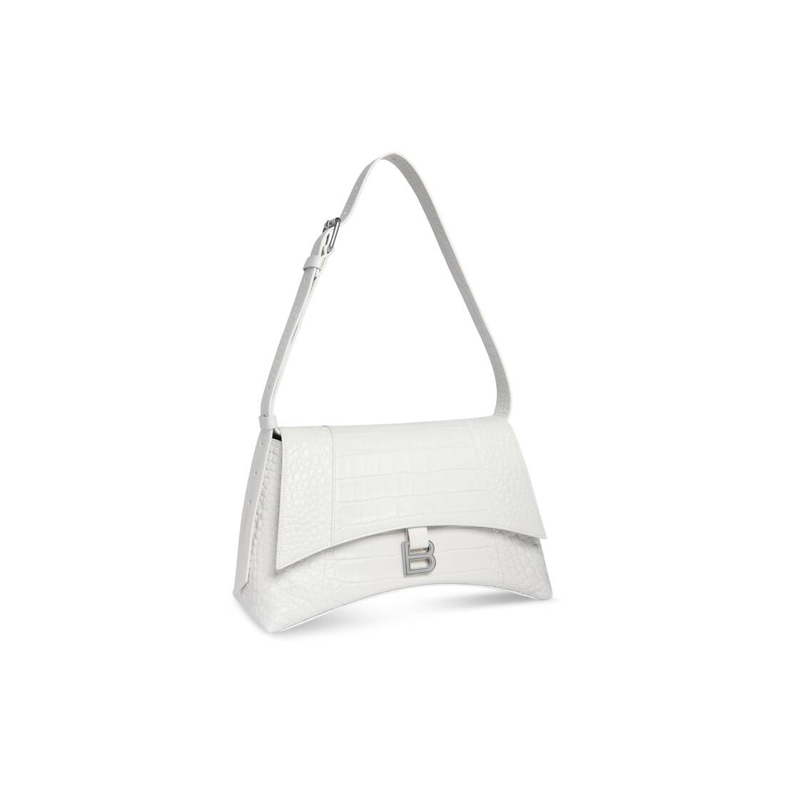 Women's Downtown Medium Shoulder Bag Crocodile Embossed  in White - 2