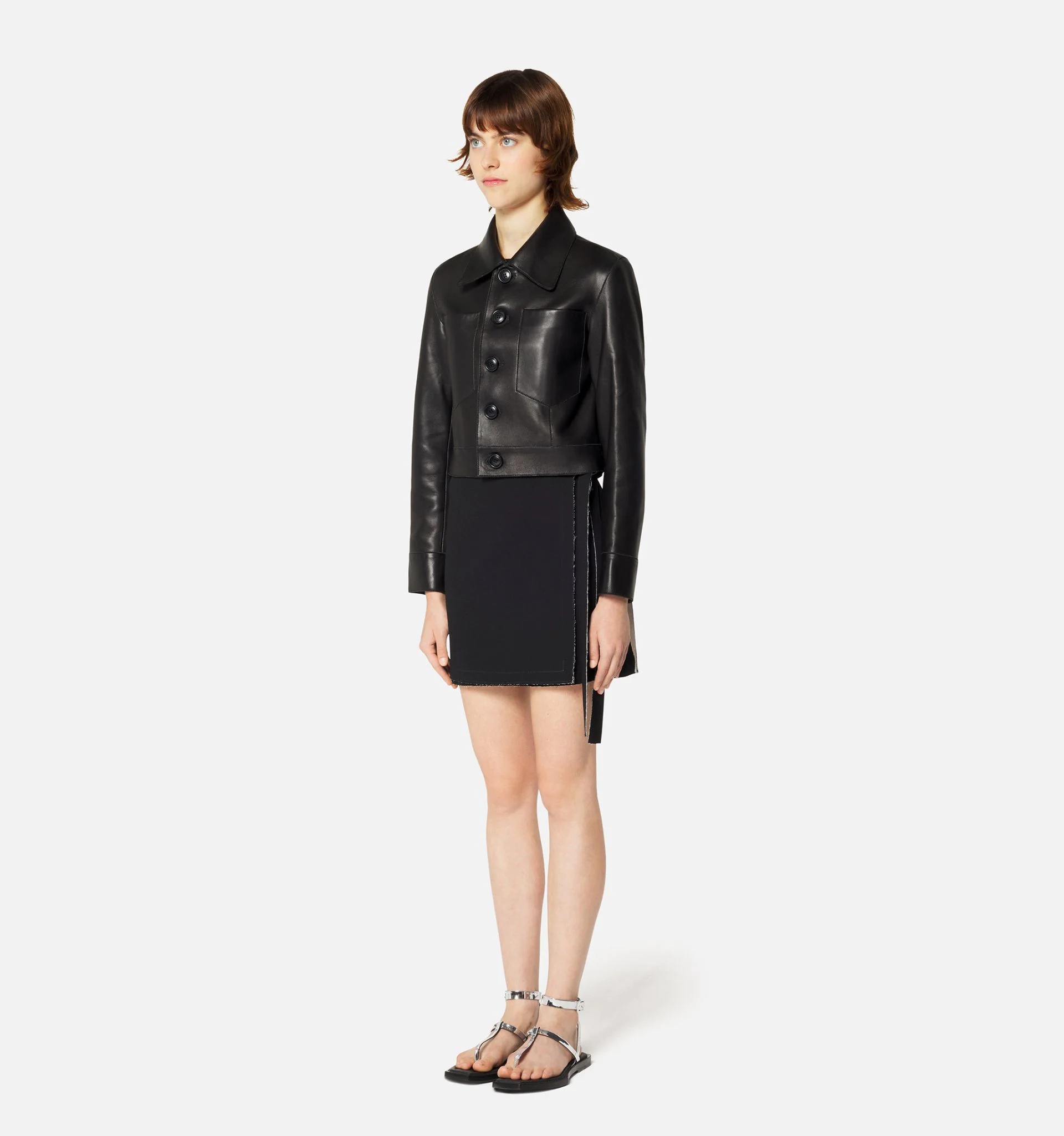 Buttoned Jacket In Lambskin Leather - 3