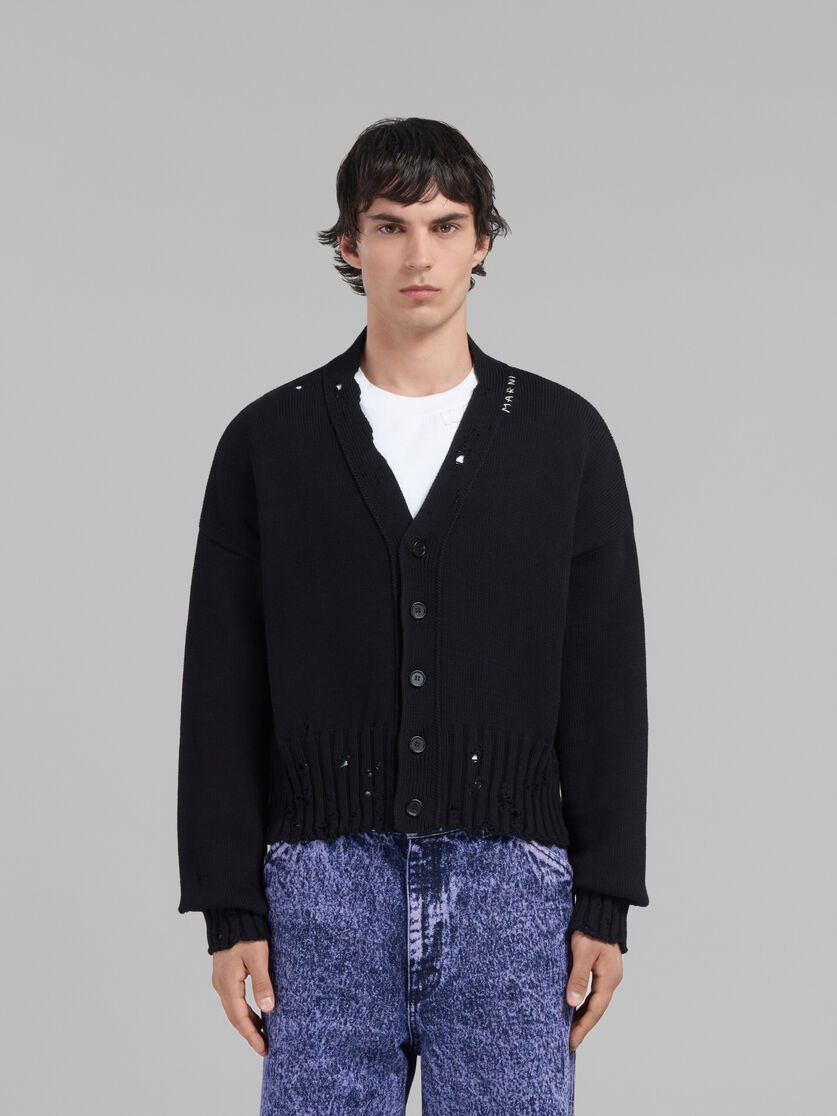 BLACK DISHEVELLED COTTON CARDIGAN - 2