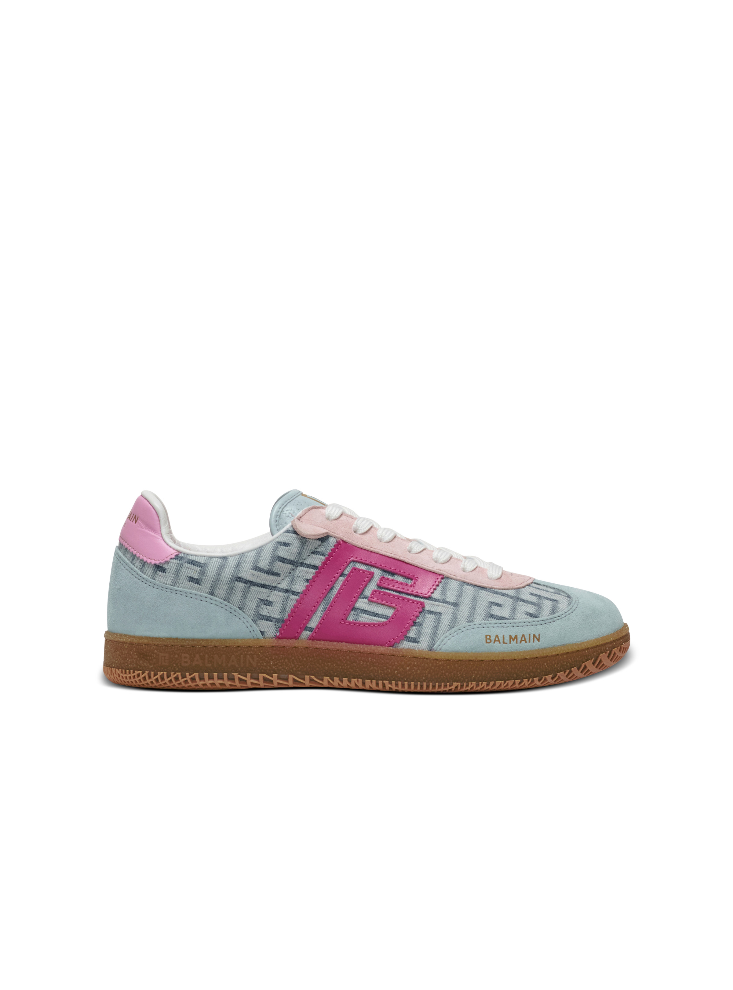 Balmain Swan leather and denim monogram sneakers - 1