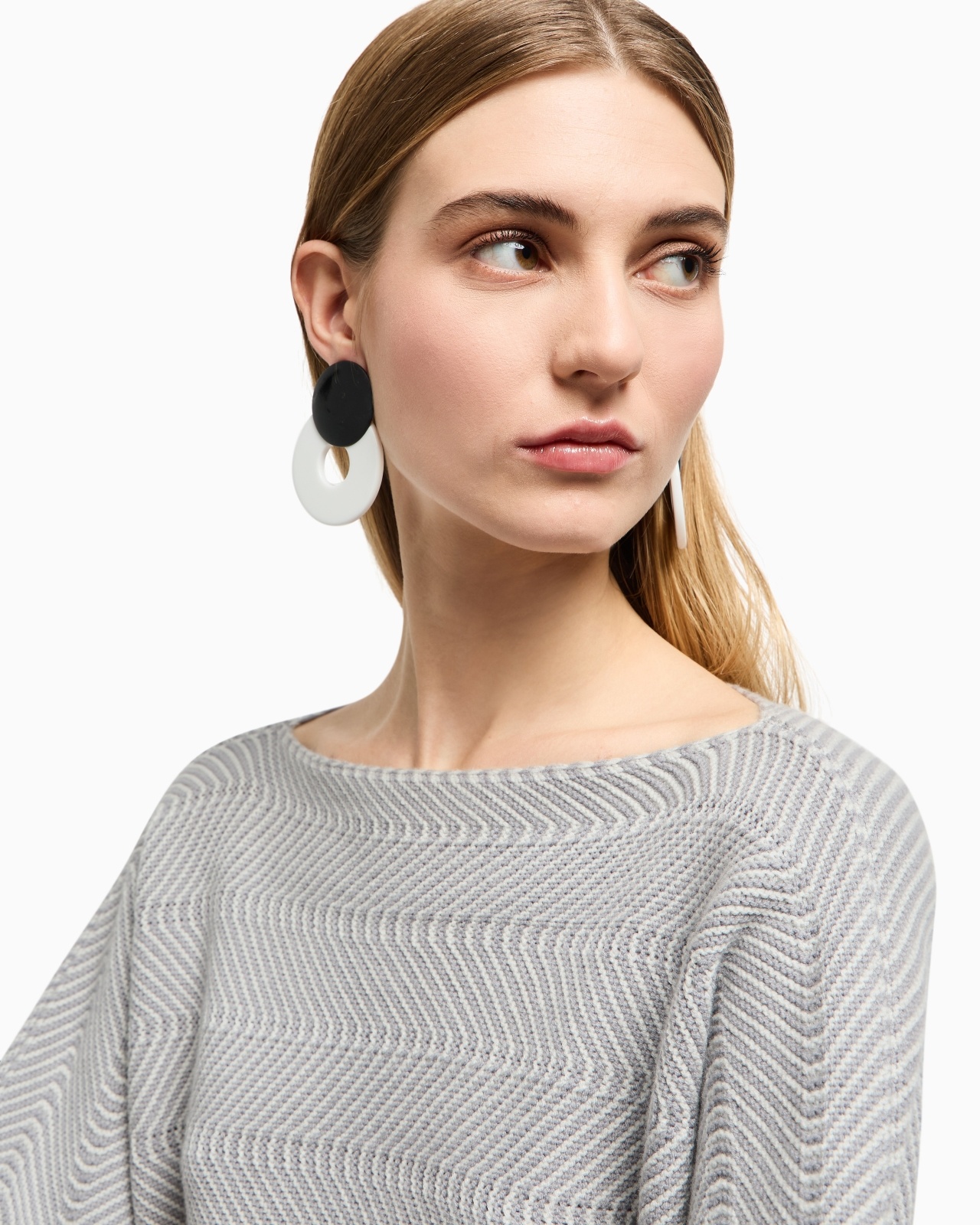 WAVY CHEVRON MOTIF BOAT NECK JUMPER - 5