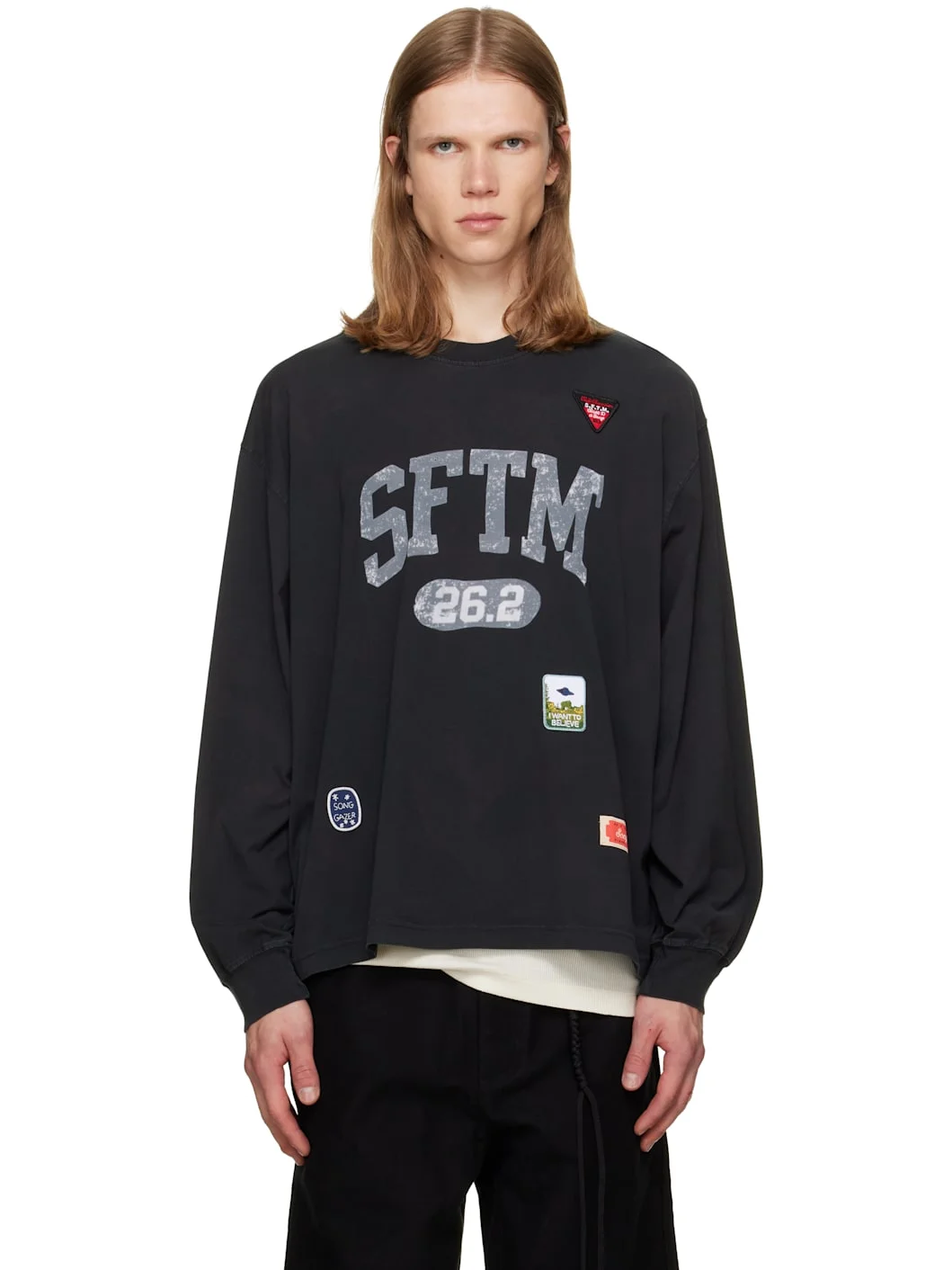 Black 'SFTM 26.2' Drape Crew Neck T-shirt - 1
