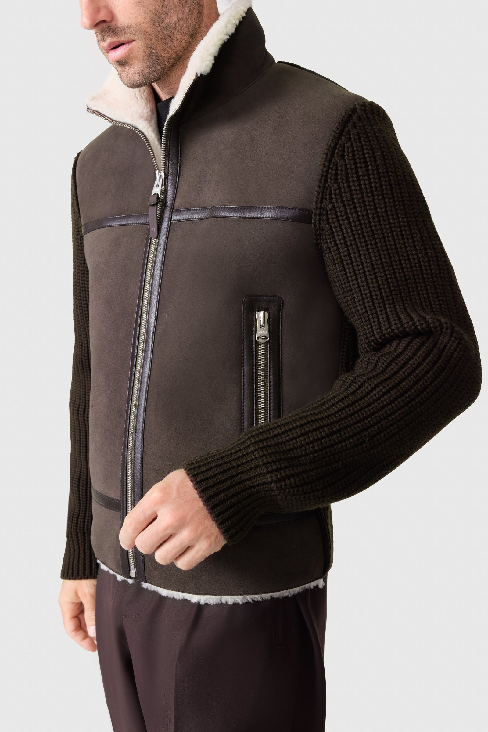 JONATHAN Mixed-media shearling jacket - 6