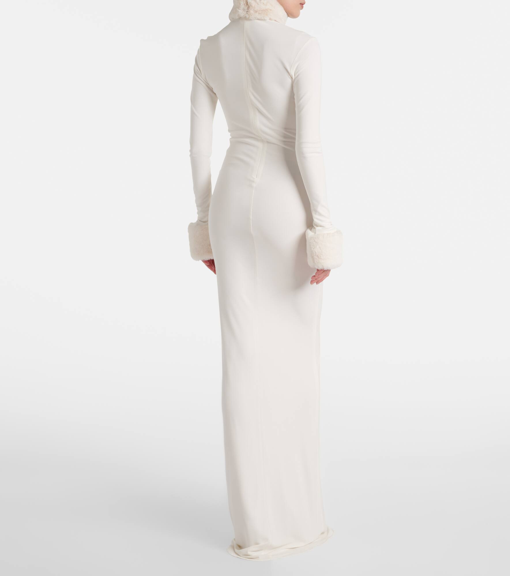 Priscilla faux fur-trimmed satin gown - 3