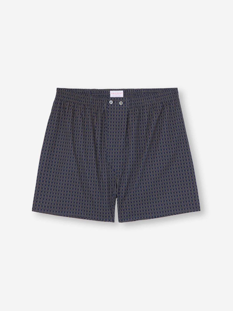 Men's Classic Fit Boxers Cotton Batiste Navy Jungle Leaf Print 1