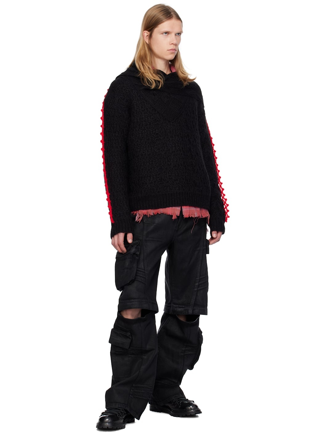 Black Arelin Shawl Layered Sweater - 4