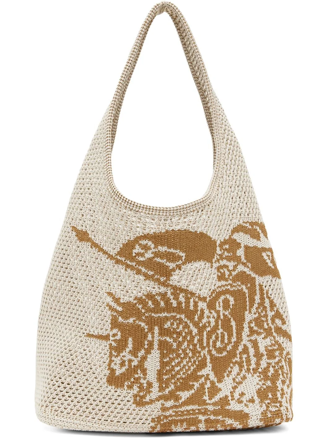 White & Tan Large EKD Crochet Tote - 1