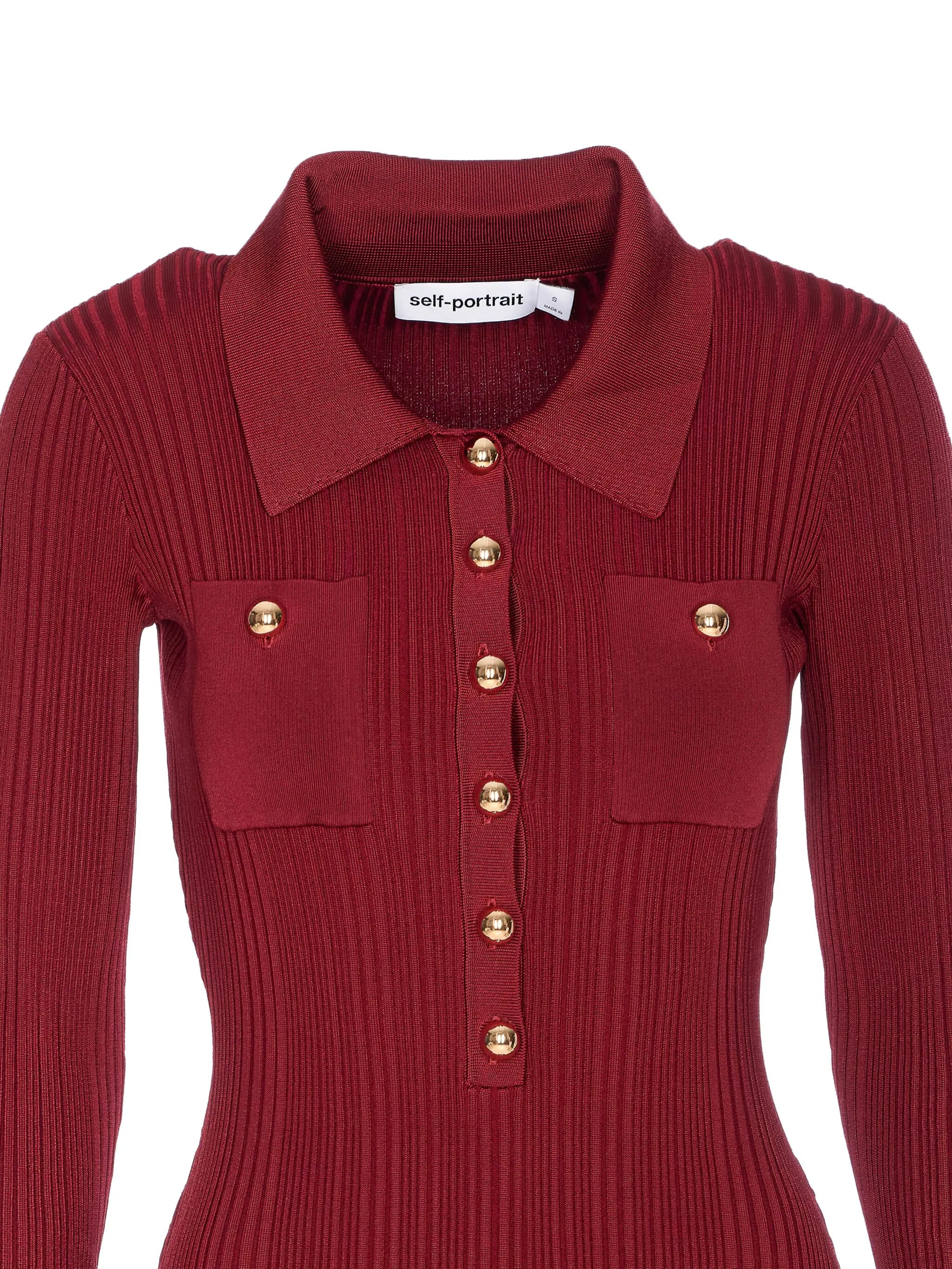 Self-portrait Ribbed Button-front Dress - 4
