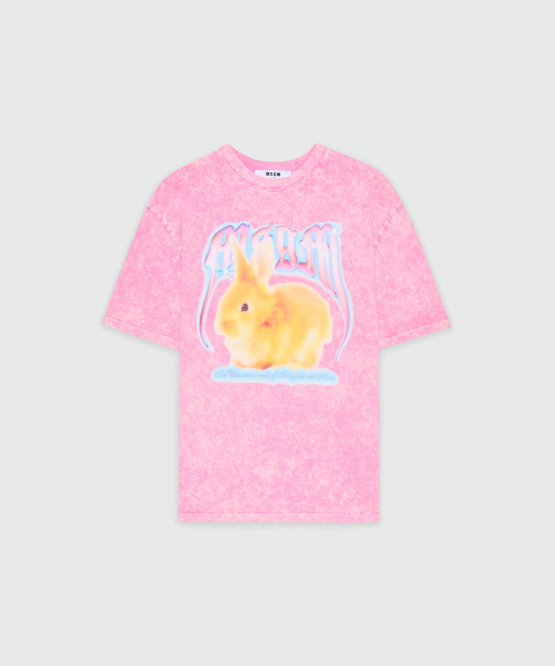 Pink faded cotton T-shirt with "MSGM Concert Bunny" print 1